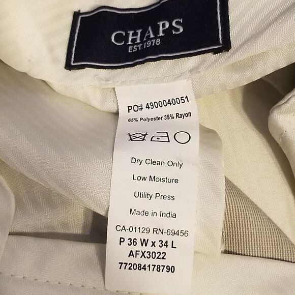 Chaps 44R Suit Set Tan Sport Coat Pants 36x34 2 Button Notch Lapel Classic FLAW - Picture 7 of 13